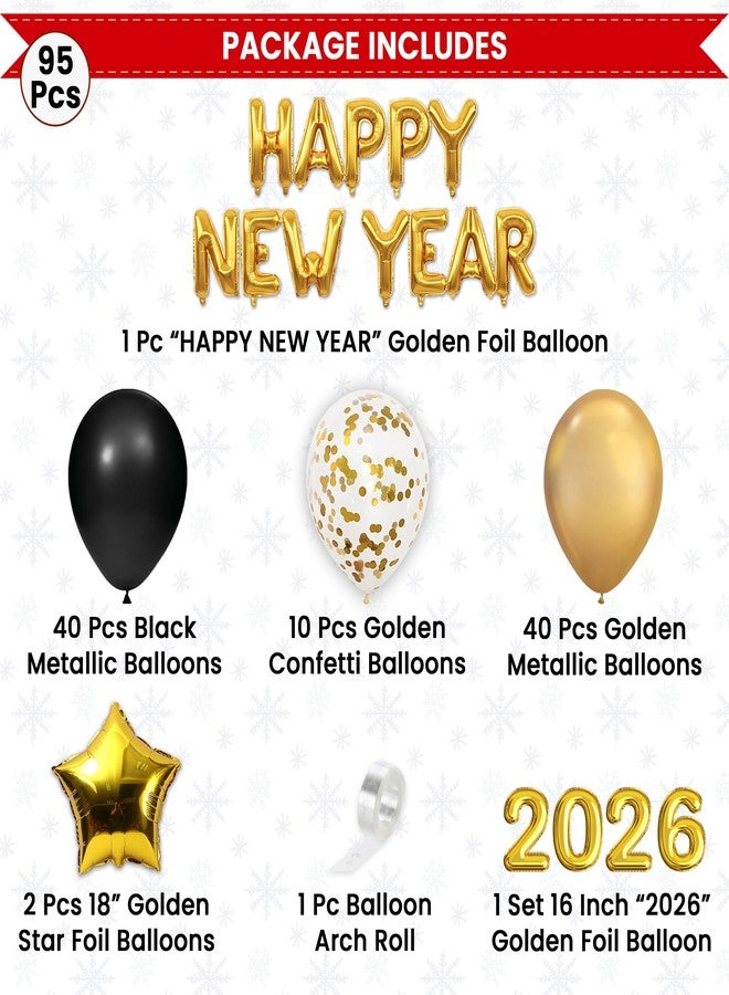 1iAM New Year 2026 Decor Items Pack of 95 - Golden "HAPPY NEW YEAR", Star & 2026 Foil Balloon, Metallic & Confetti Balloons & Arch | Home, Office & Event Decoration For 31st December & 1st January - Image 2